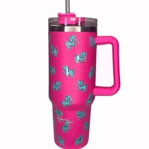 Puppie Love Dog 40 ounce Hot Pink Stainless Steel Travel Tumbler - NEW Fast Ship